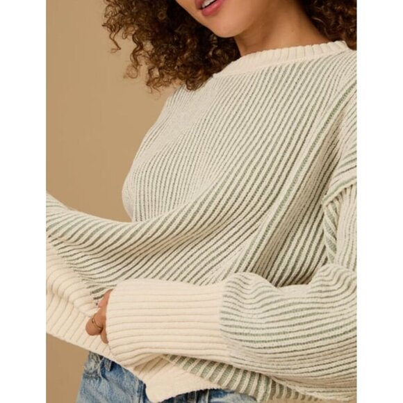 Women Fall Lightweight Oversized Crew Neck Sweater Long Sleeve Color Block - Picture 2 of 5